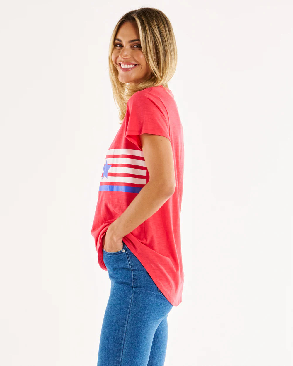 Amber Print tee star race stripe