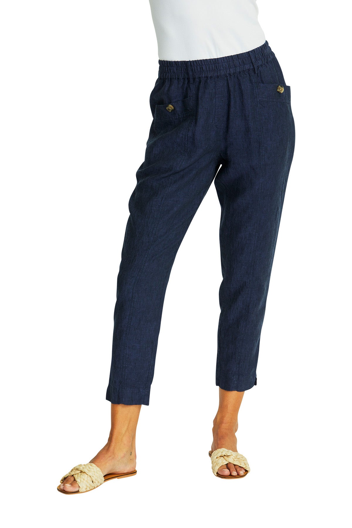 Ava Pullon Linen Pant Navy