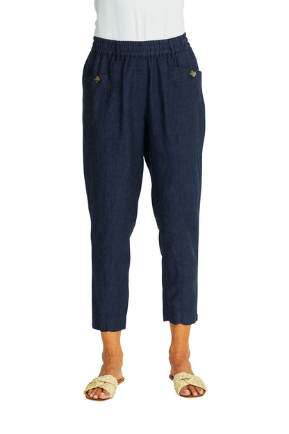 Ava Pullon Linen Pant Navy