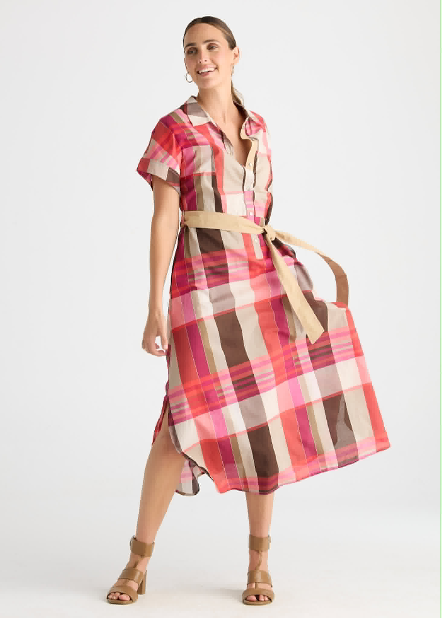 Checkered Dress - toast