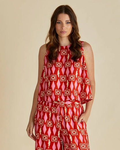 Copacabana shell top- Sardinia geo print