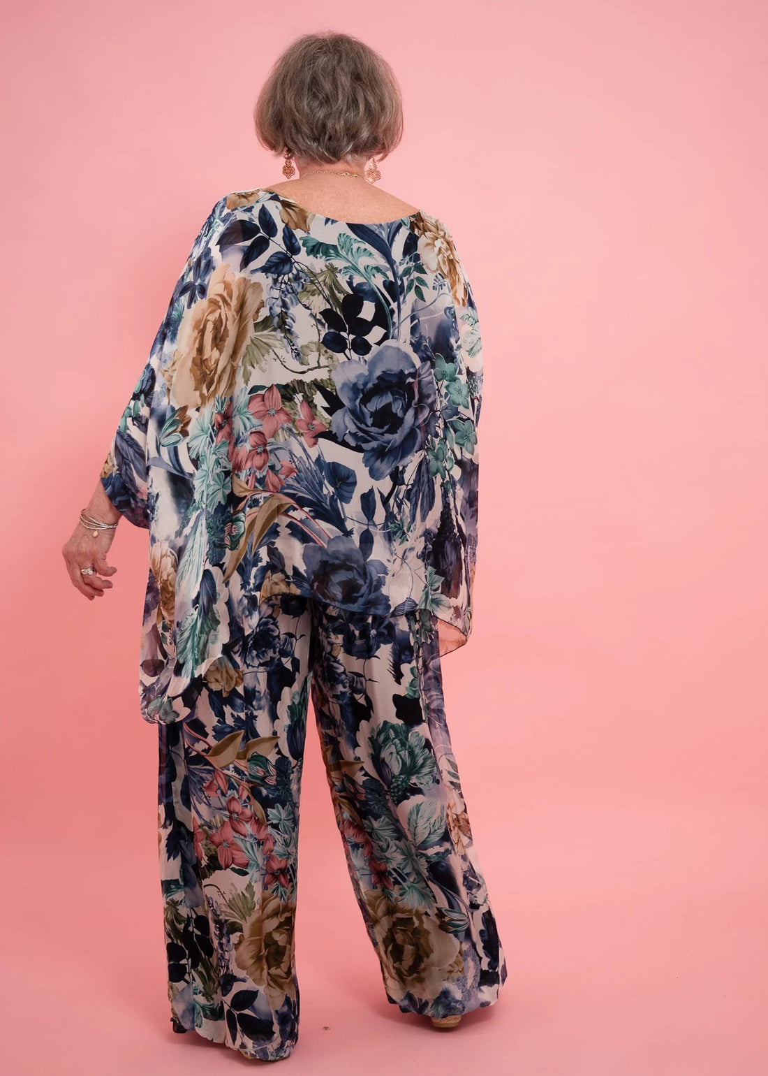 Diana Floral Silk Top - navy
