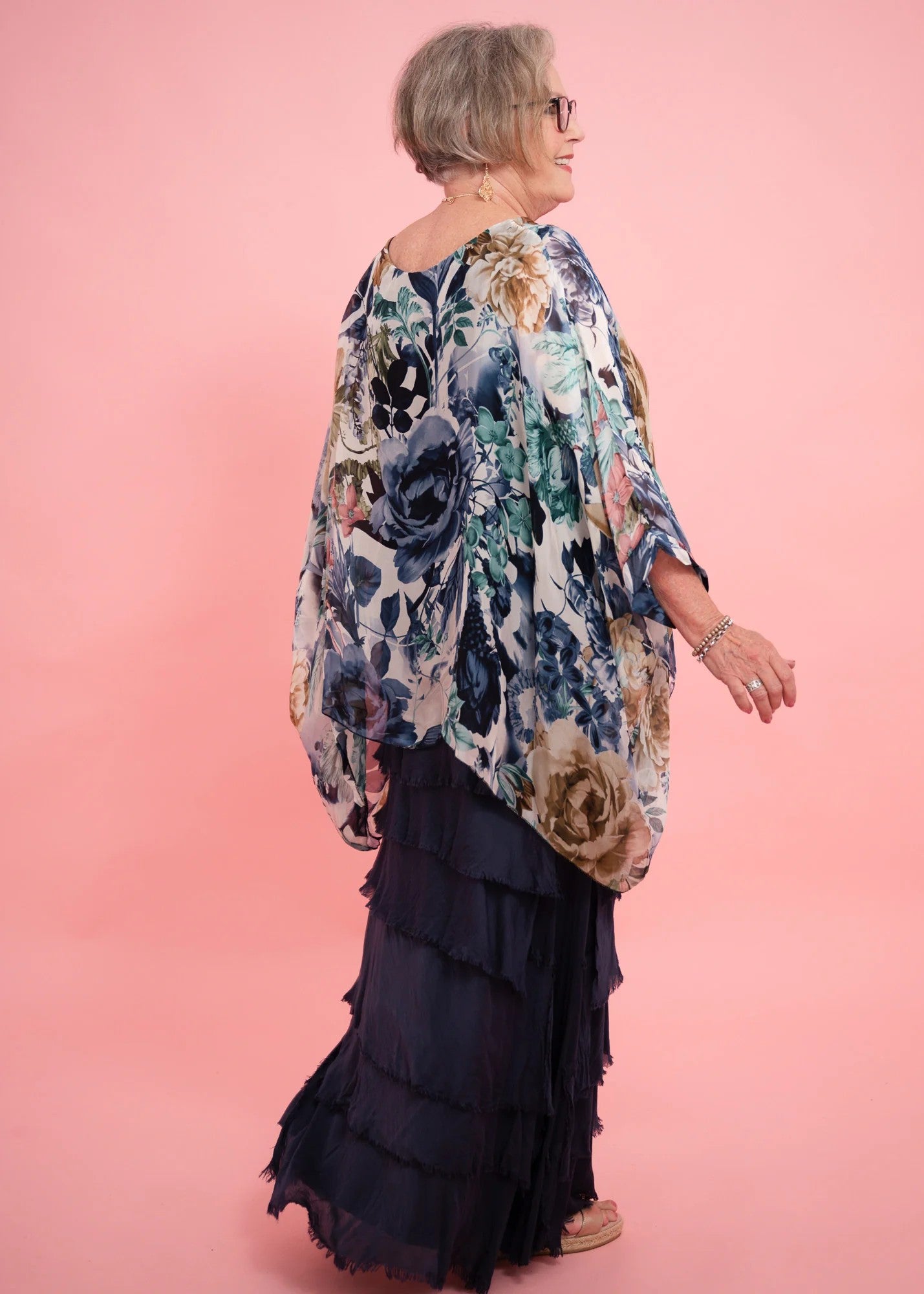 Diana Floral Silk Top - navy