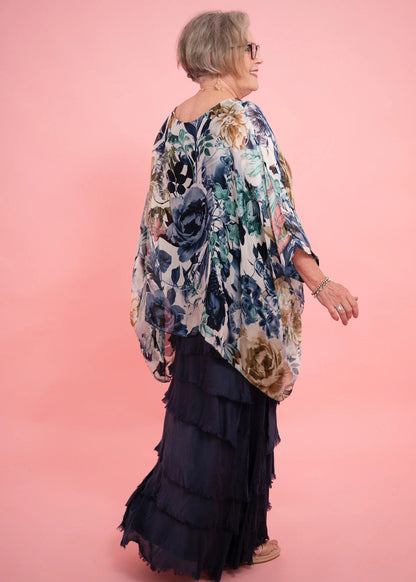 Diana Floral Silk Top - navy