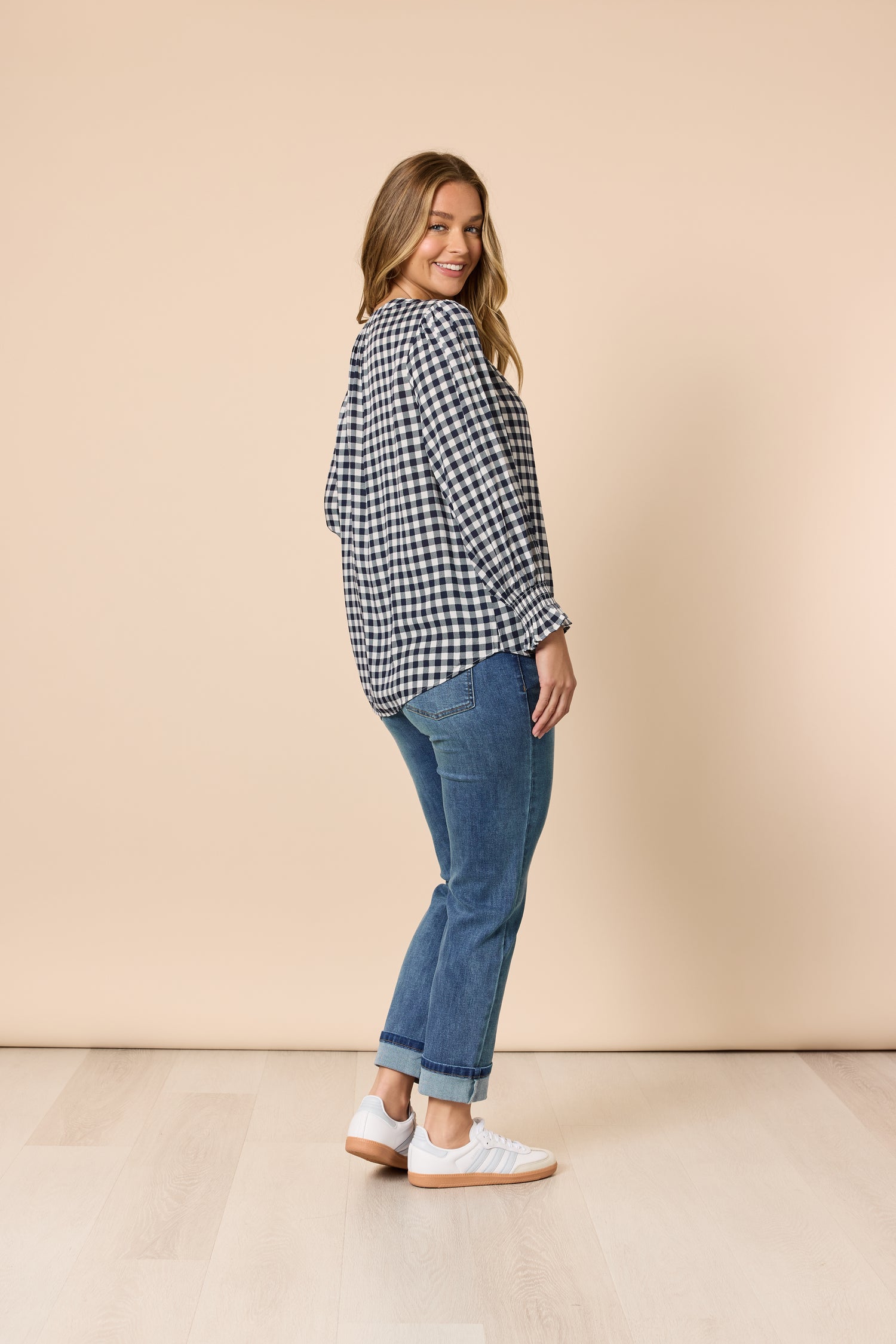 Gingham Check Top Navy/Ivory