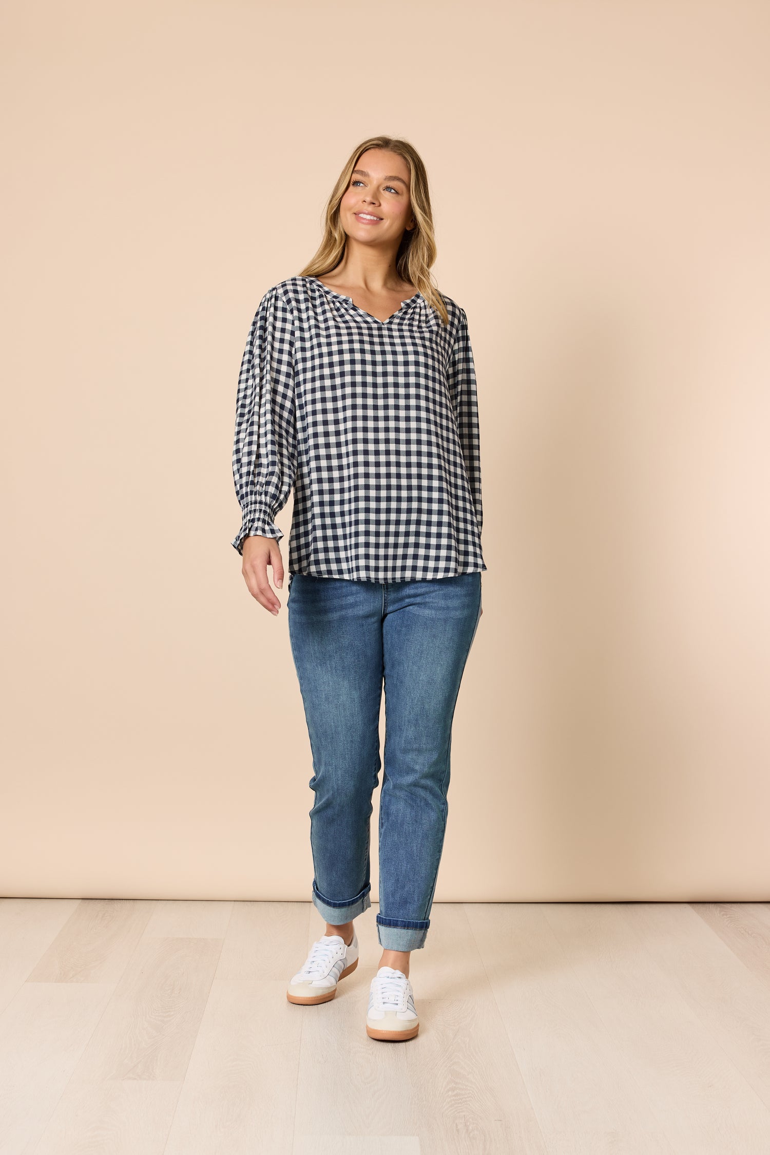 Gingham Check Top Navy/Ivory
