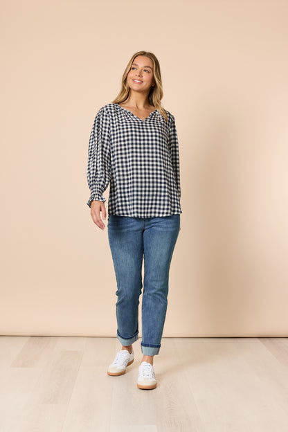 Gingham Check Top Navy/Ivory
