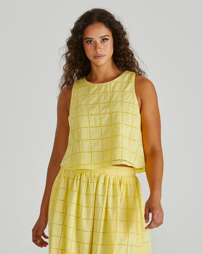 Helmi broderie tank yellow/pink