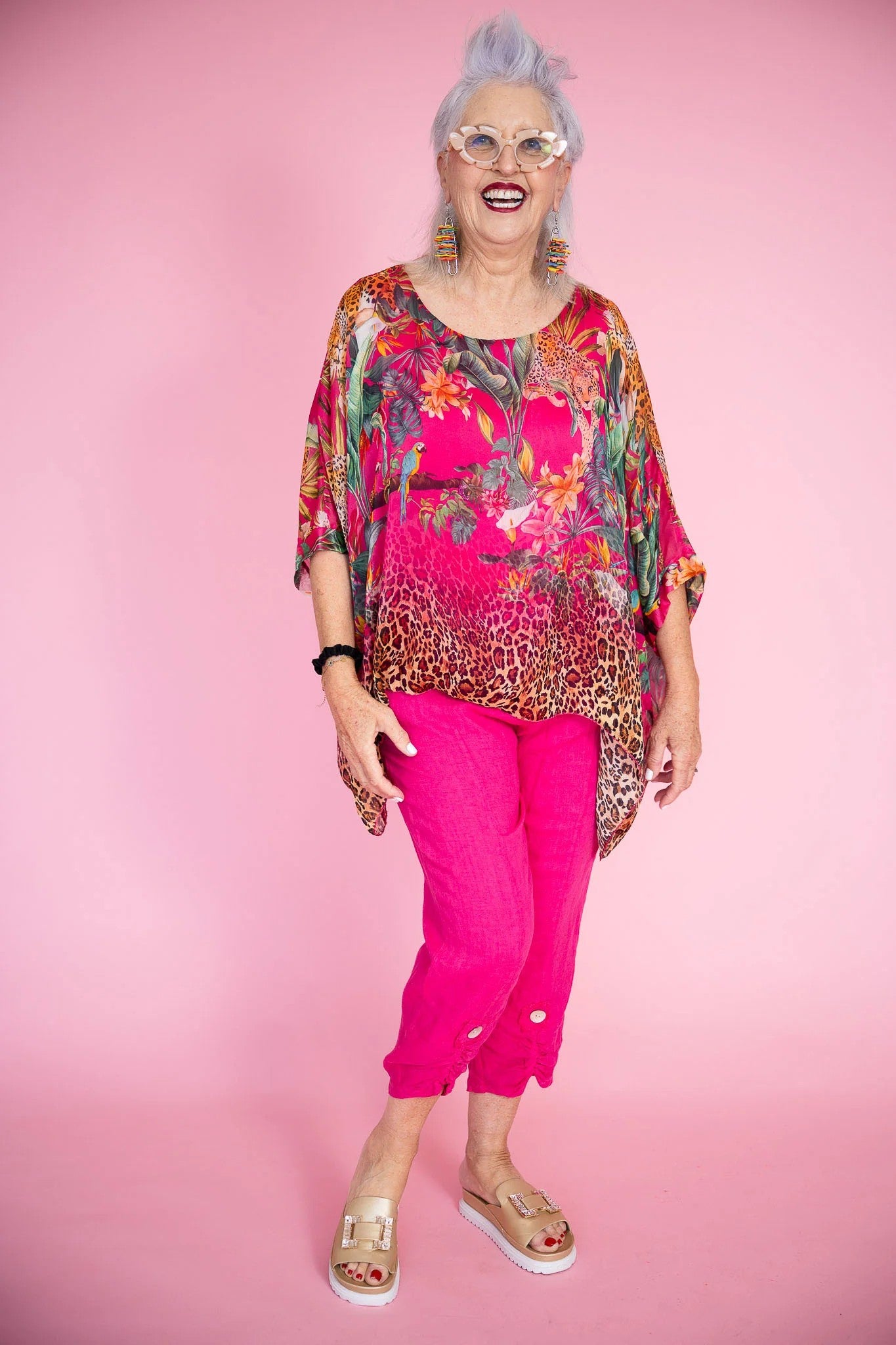 Jungle Silk Top - fuschia