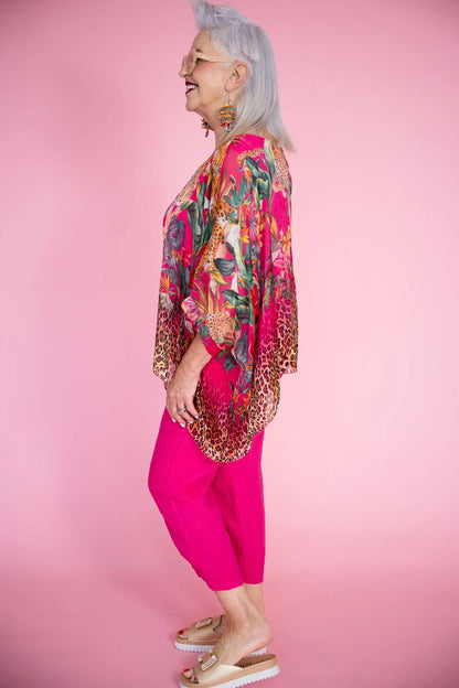 Jungle Silk Top - fuschia
