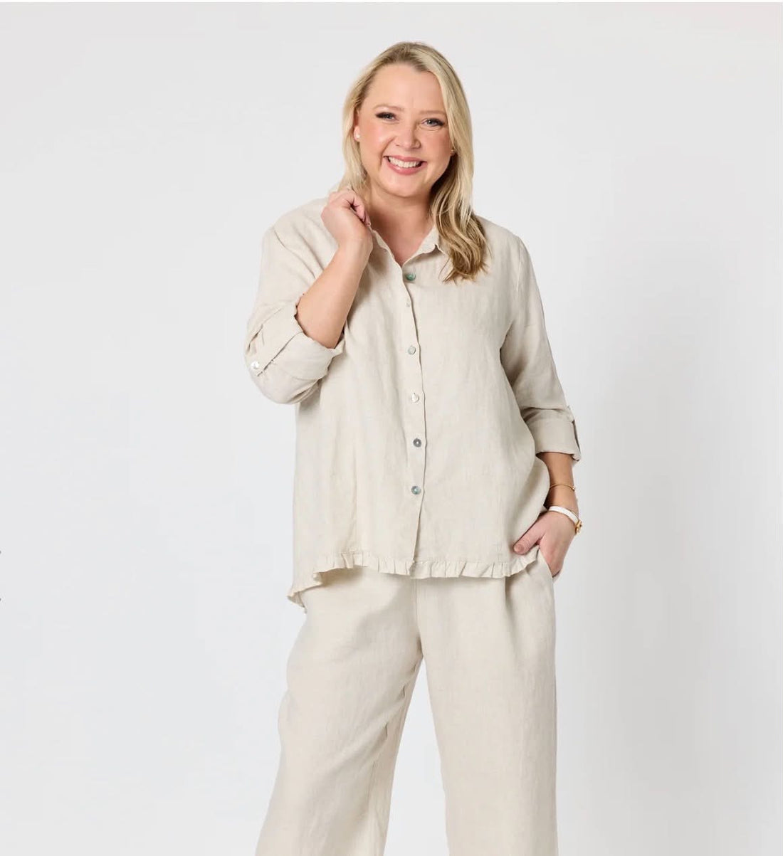 Milly Ruffle Hem Shirt - Natural