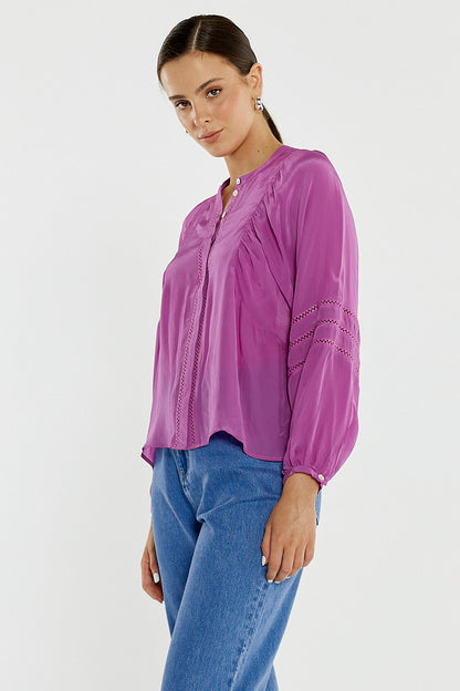 Nic Trim Blouse Fuschia