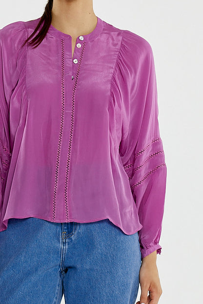 Nic Trim Blouse Fuschia