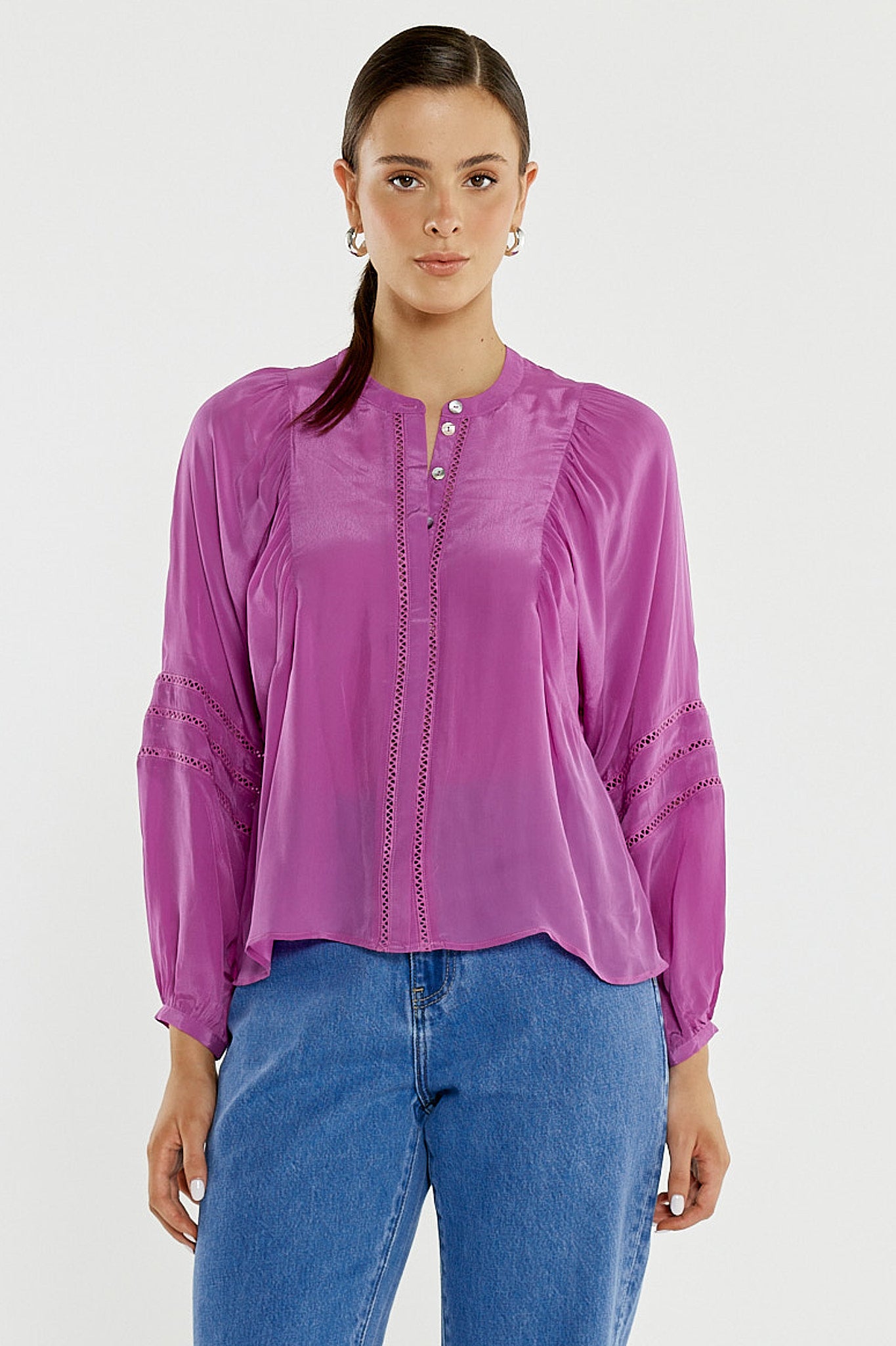 Nic Trim Blouse Fuschia