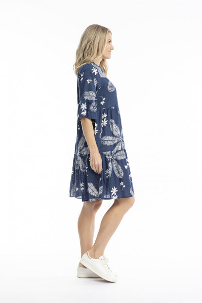 Large floral navy- Maya button v neck dress