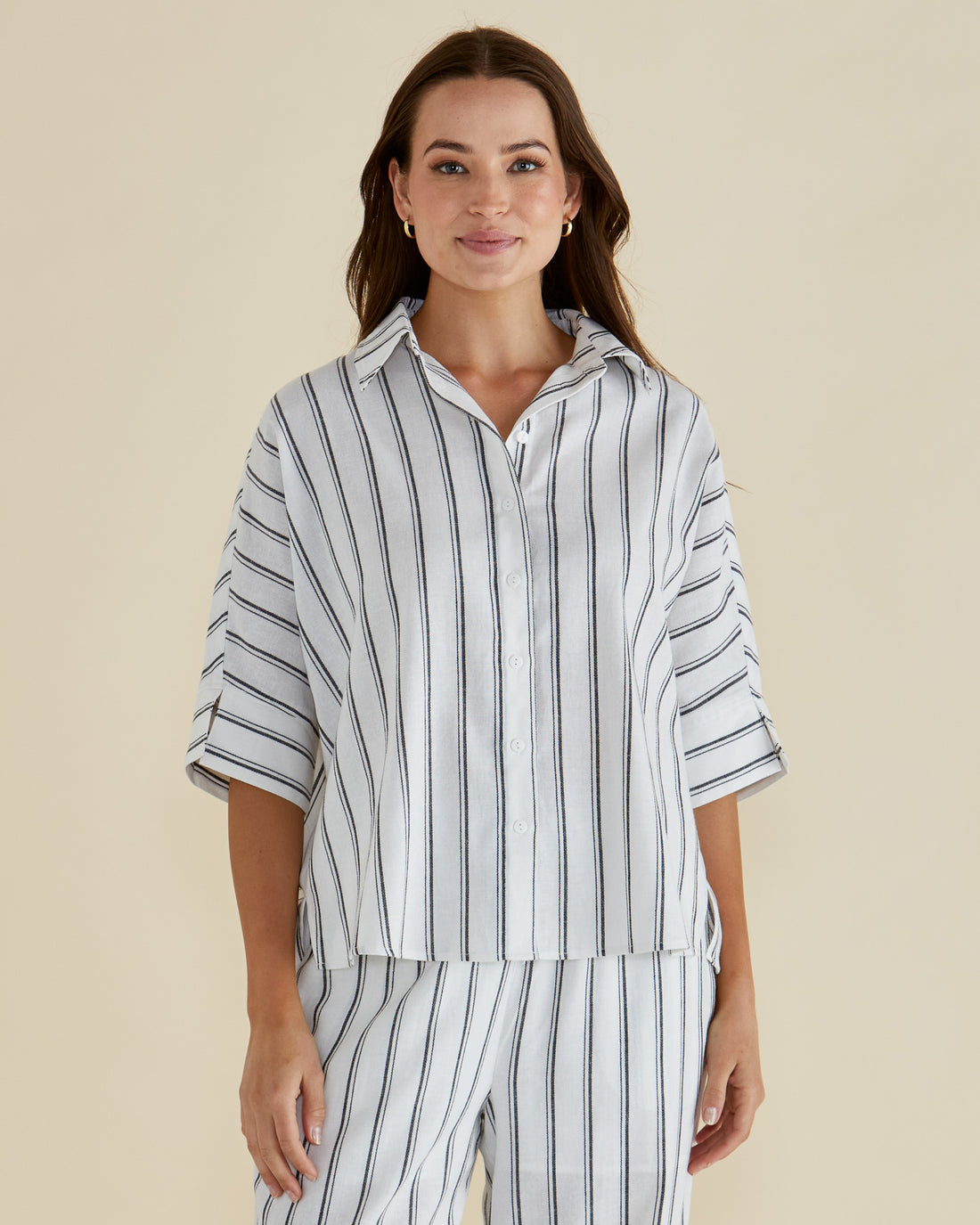 Lynwood Linen Shirt black/white stripe
