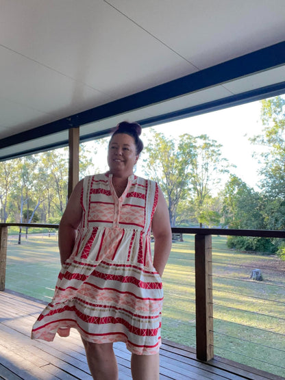 Red and Pink Jacquard Dress 