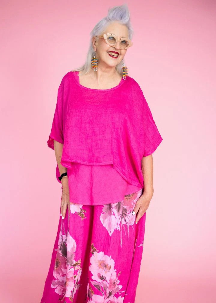 Tuscan Linen Top - fuschia