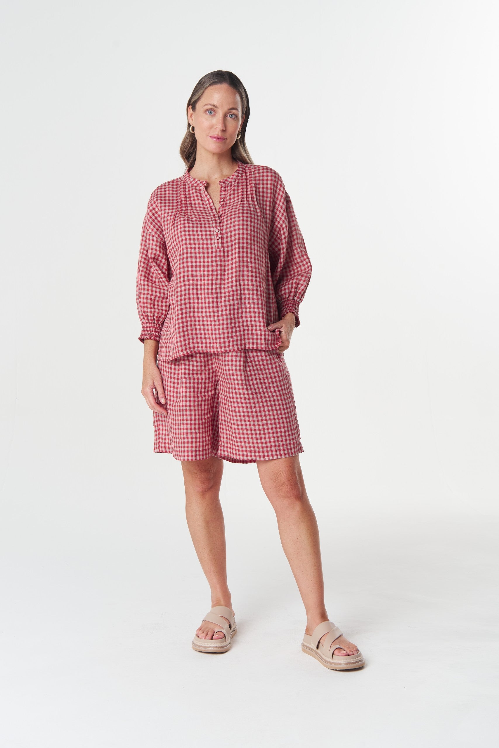 Maple Mini Check Blouse - poinsettia