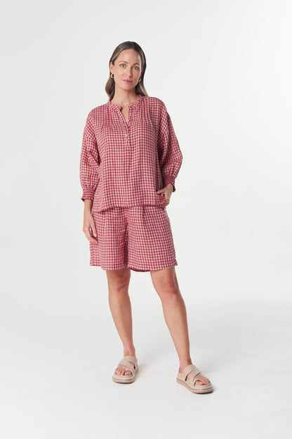 Maple Mini Check Blouse - poinsettia