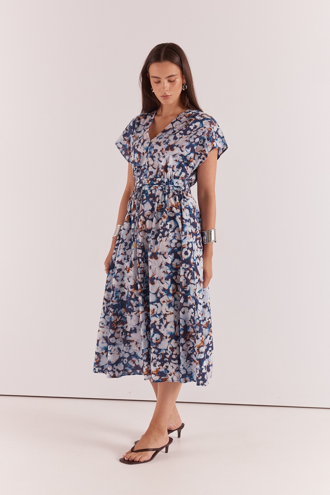 Nazalia Tie Waist Dress - violet floral