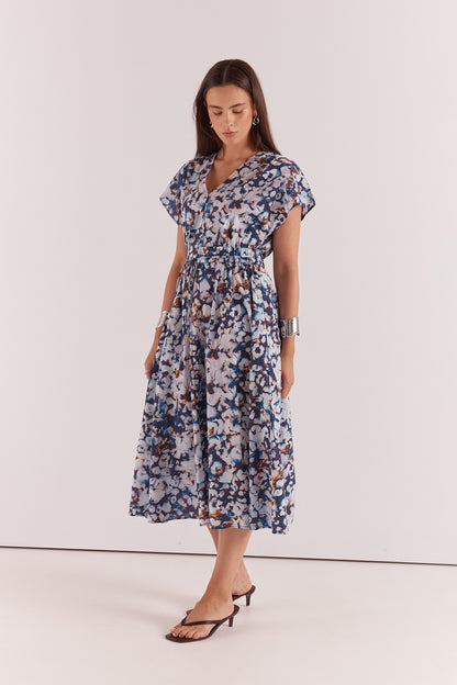 Nazalia Tie Waist Dress - violet floral