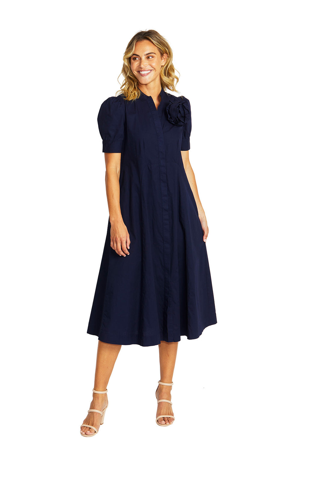 Audrey Rosette Dress Navy