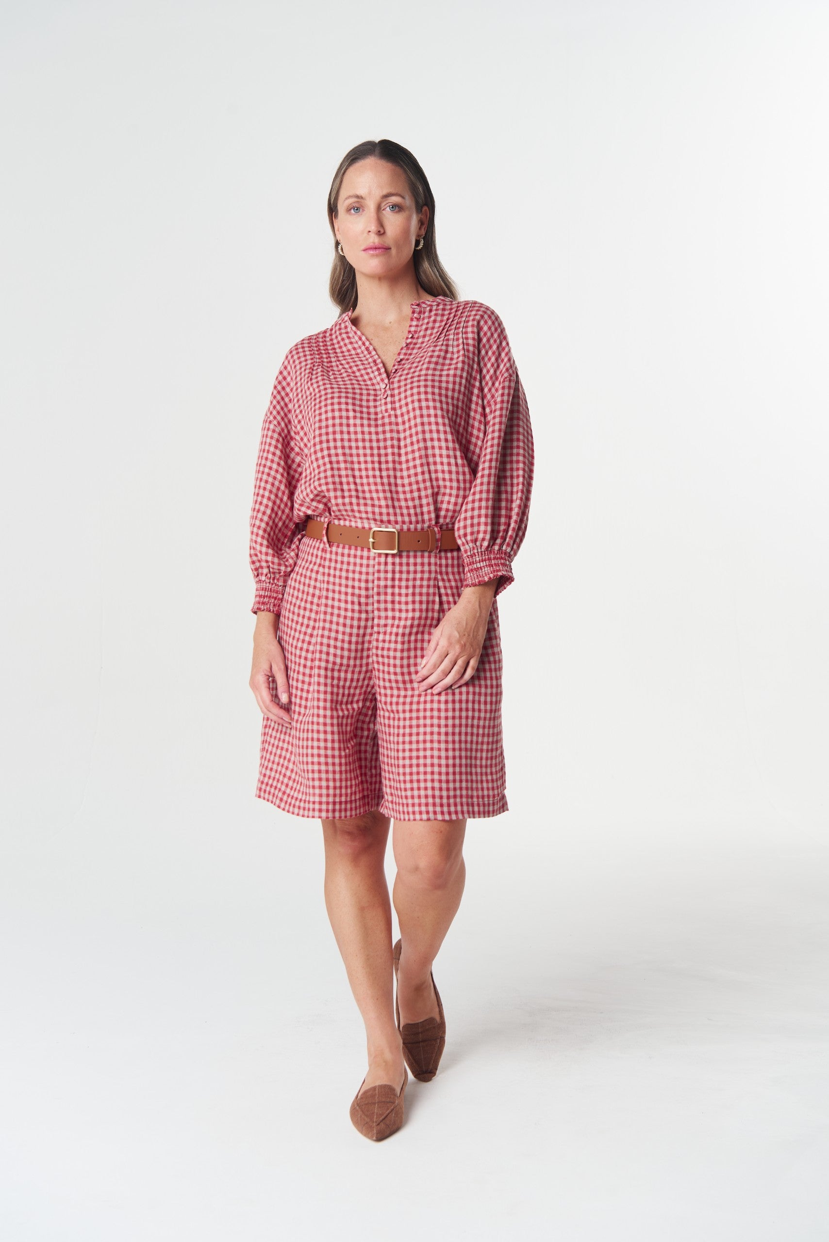 Maple Mini Check Blouse - poinsettia