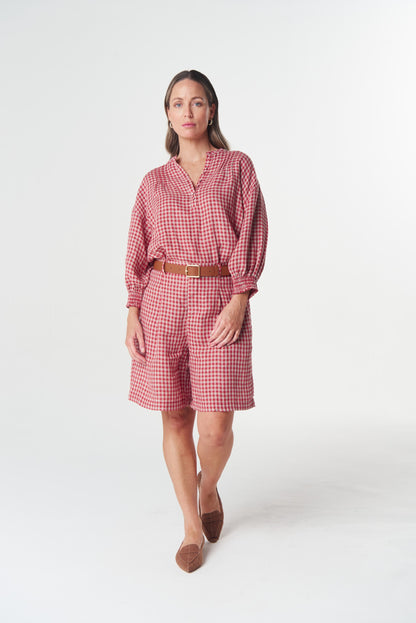 Maple Mini Check Blouse - poinsettia