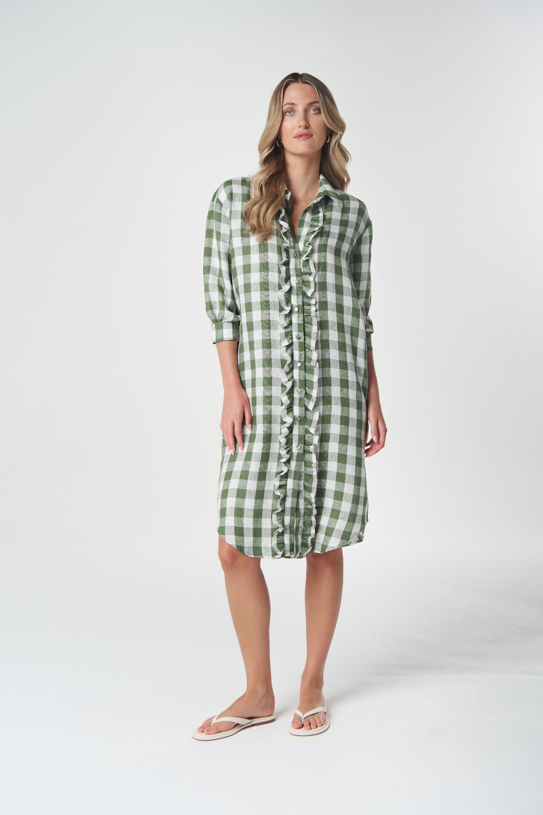 Beach Days Frill Gingham Dress - Cedar Green