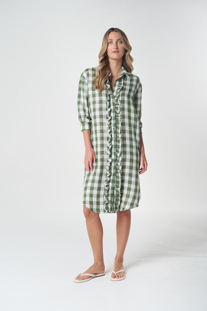 Beach Days Frill Gingham Dress - Cedar Green