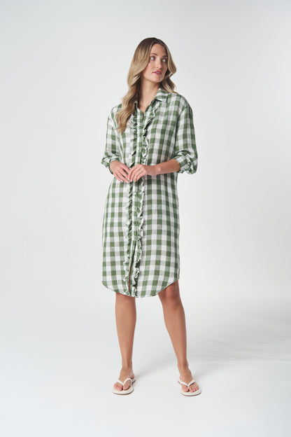 Beach Days Frill Gingham Dress - Cedar Green