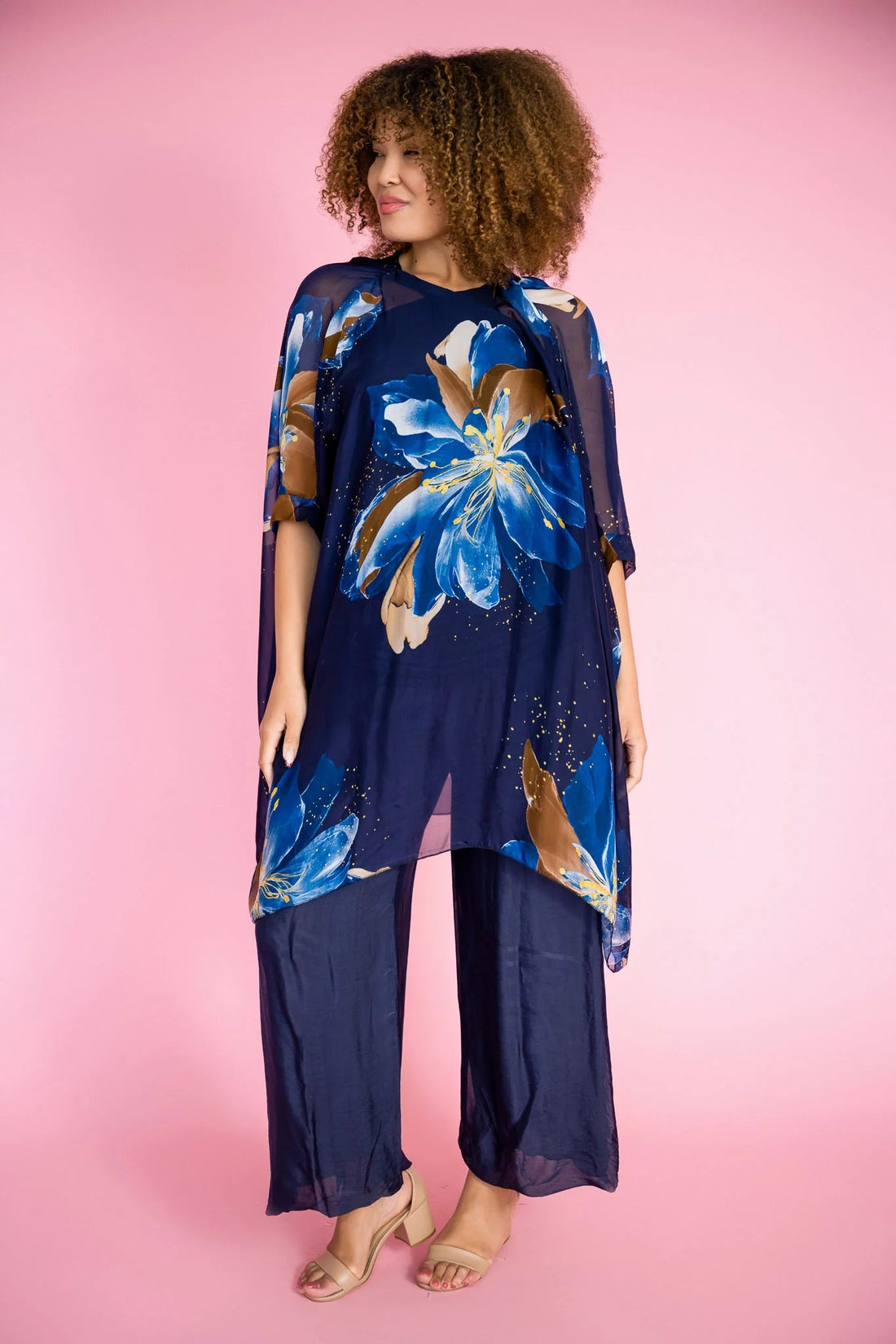 Flowy Silk Pants - navy