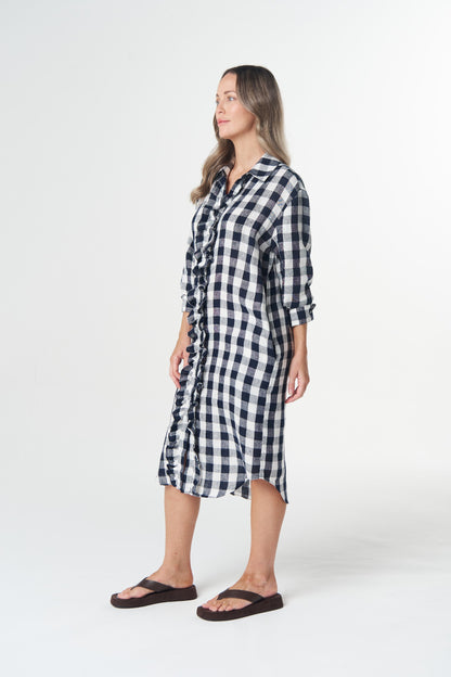 Beach Days Frill Gingham Dress - Navy