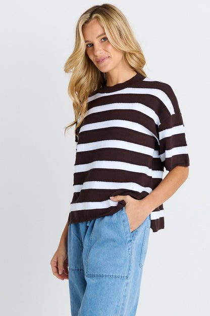 Libby Boxy Top - chocolate stripe