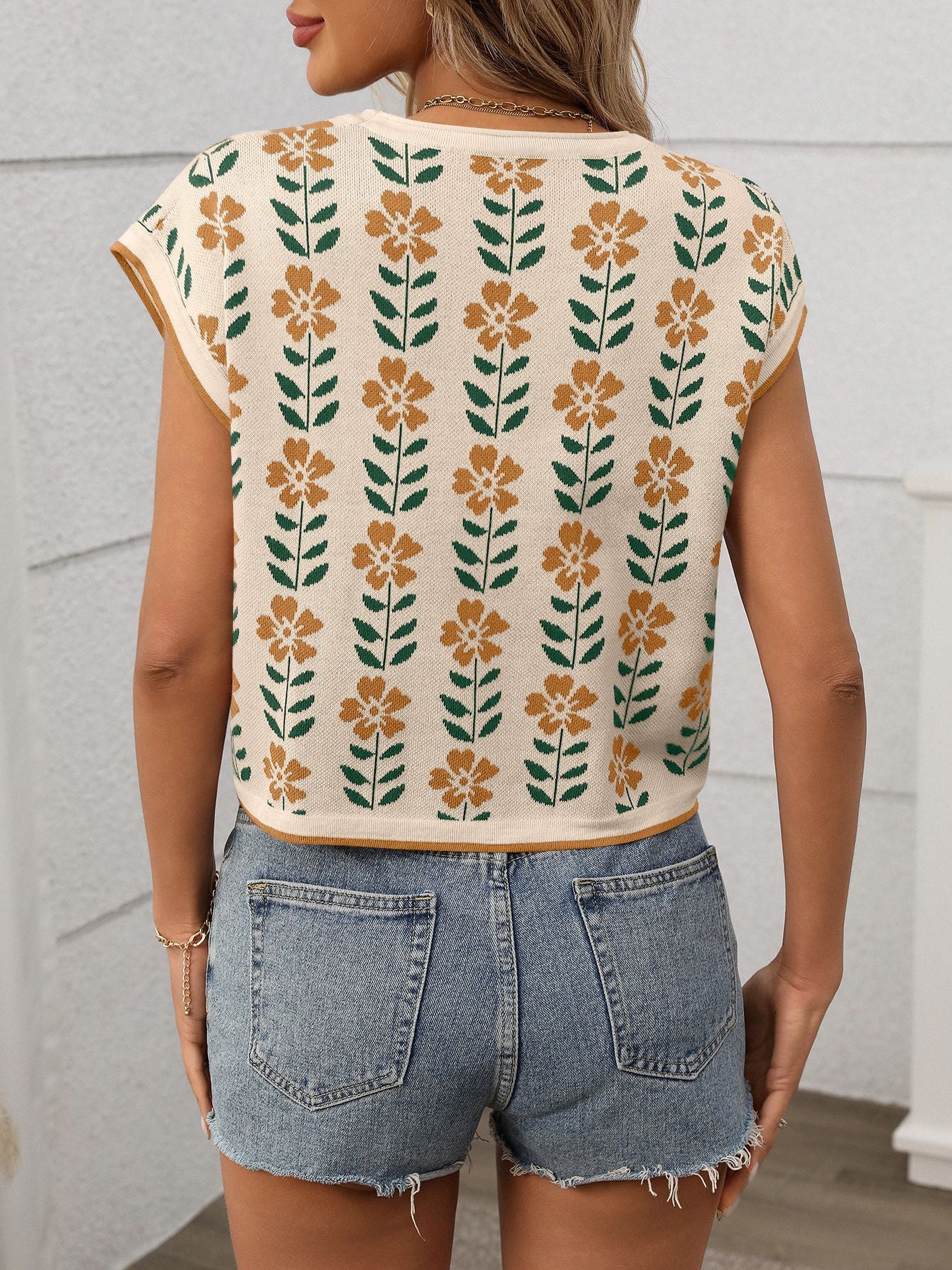 Rebecca knit floral blouse oat