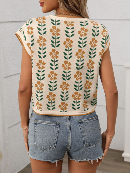 Rebecca knit floral blouse oat