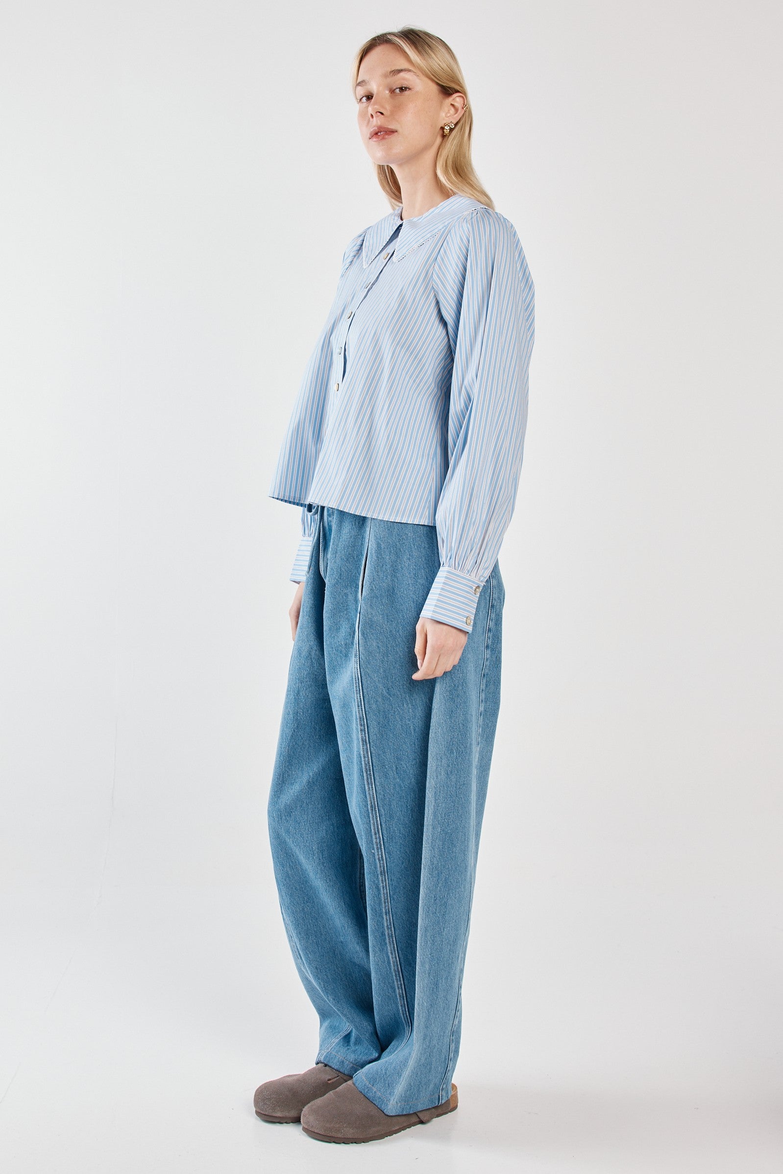 Gypsy Large Collared Shirt blue/choc stripe