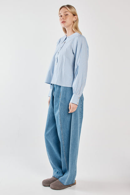 Gypsy Large Collared Shirt blue/choc stripe