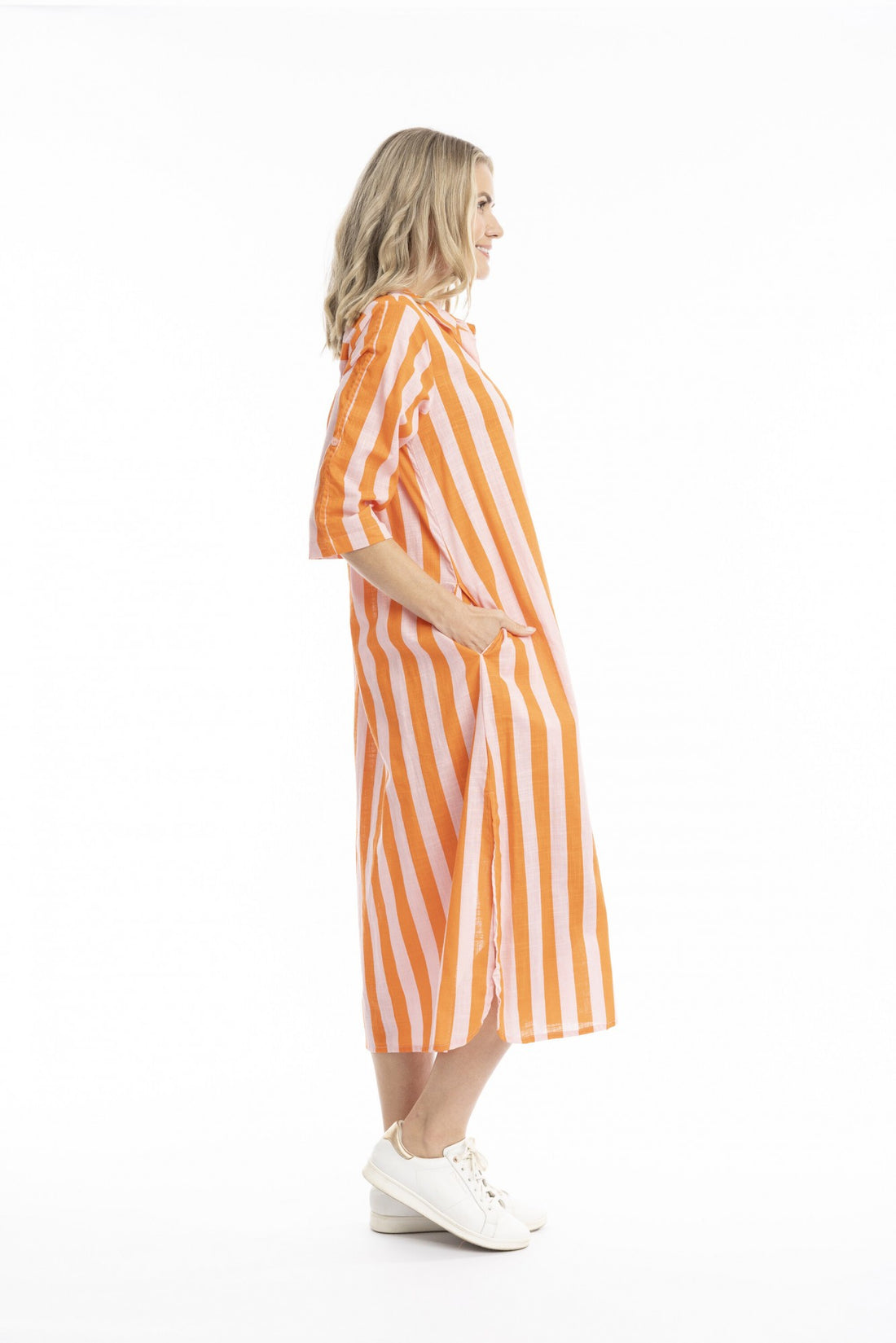 Orange pink stripe - sofia shirt dress