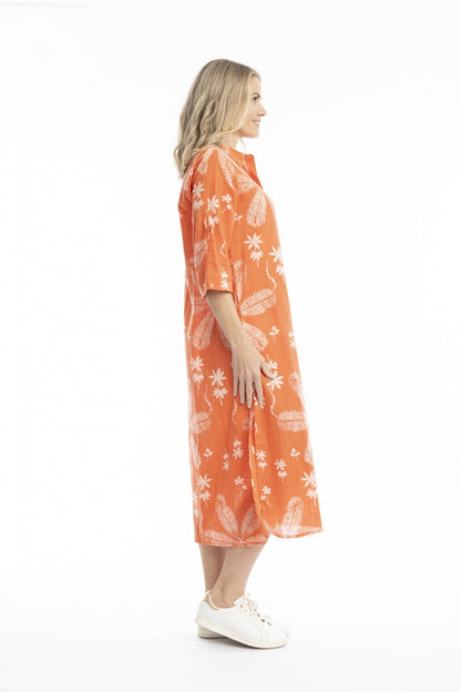 Large Flora coral - sofia shirt dress