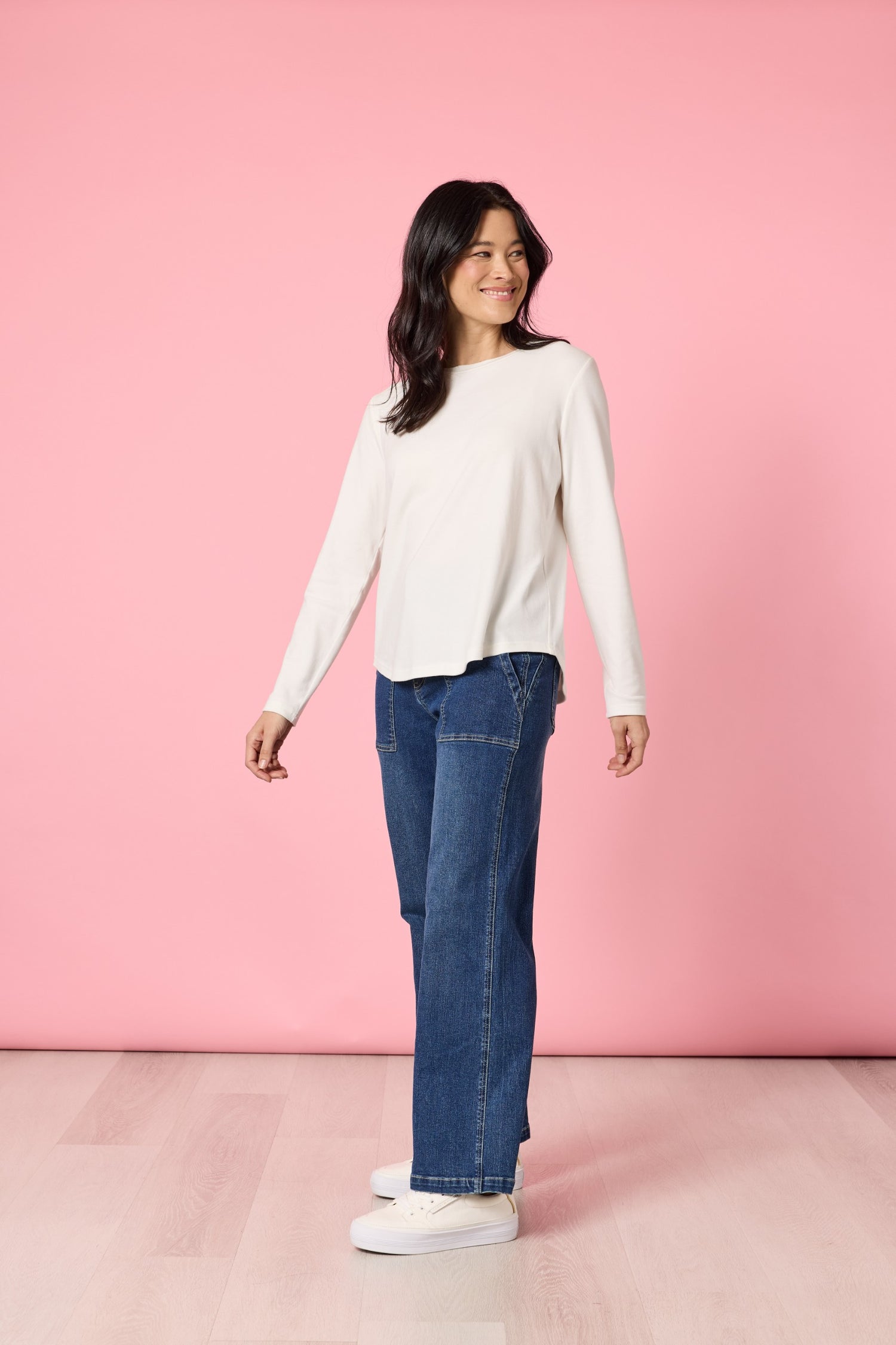 Brushed Cotton Crew Neck Tee- Ivory