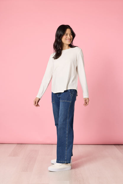 Brushed Cotton Crew Neck Tee- Ivory