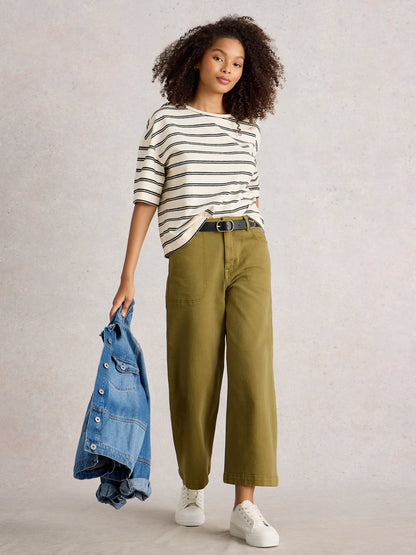 Tia Wide Leg Crop Jean - khaki