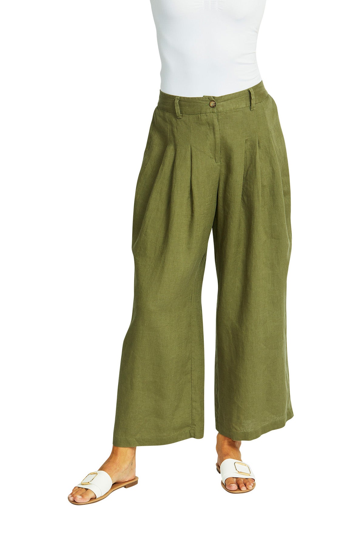 Amal Linen Palazzo Pant Khaki