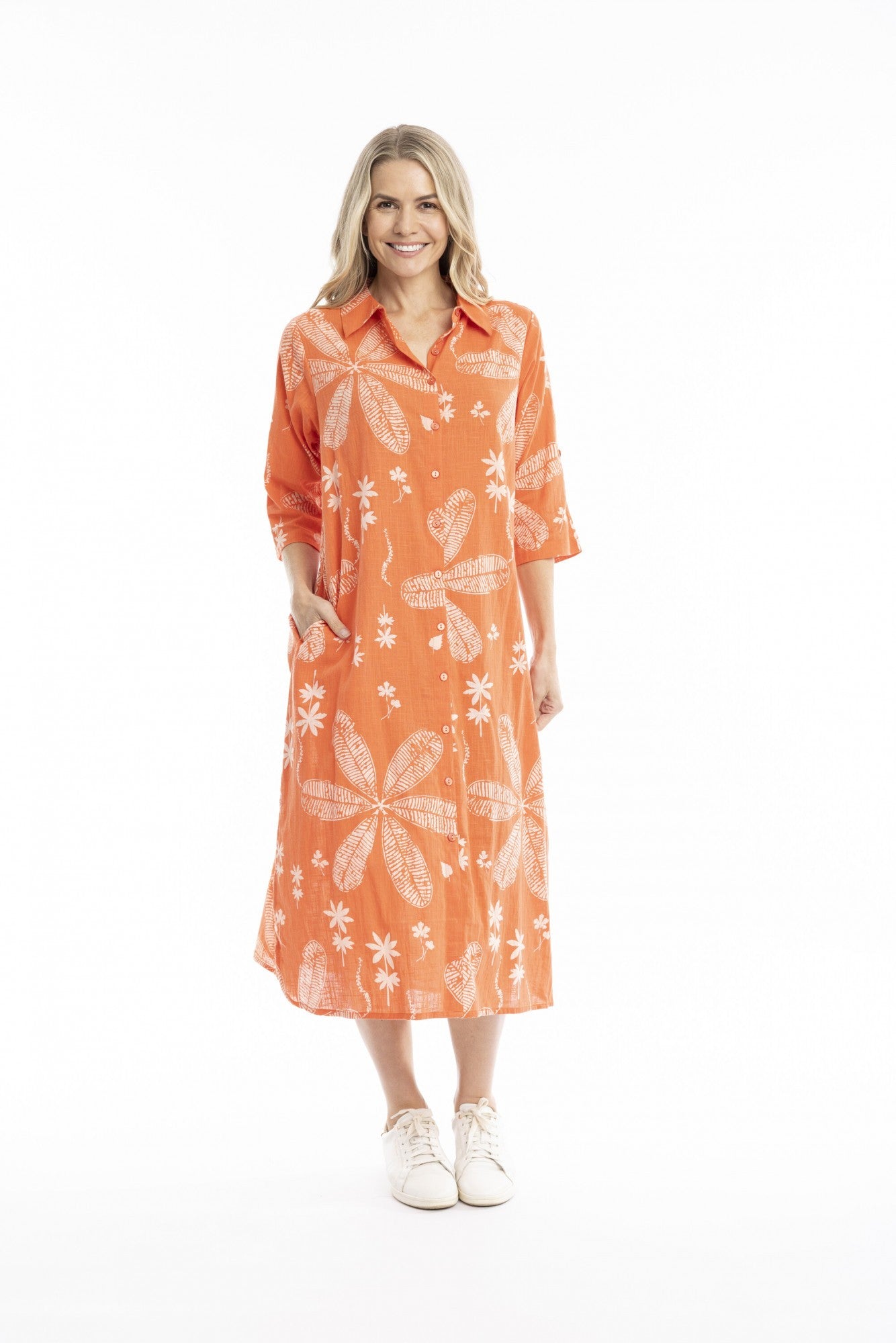 Large Flora coral - sofia shirt dress