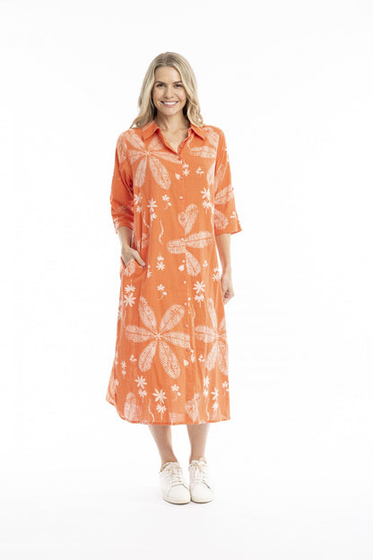 Large Flora coral - sofia shirt dress