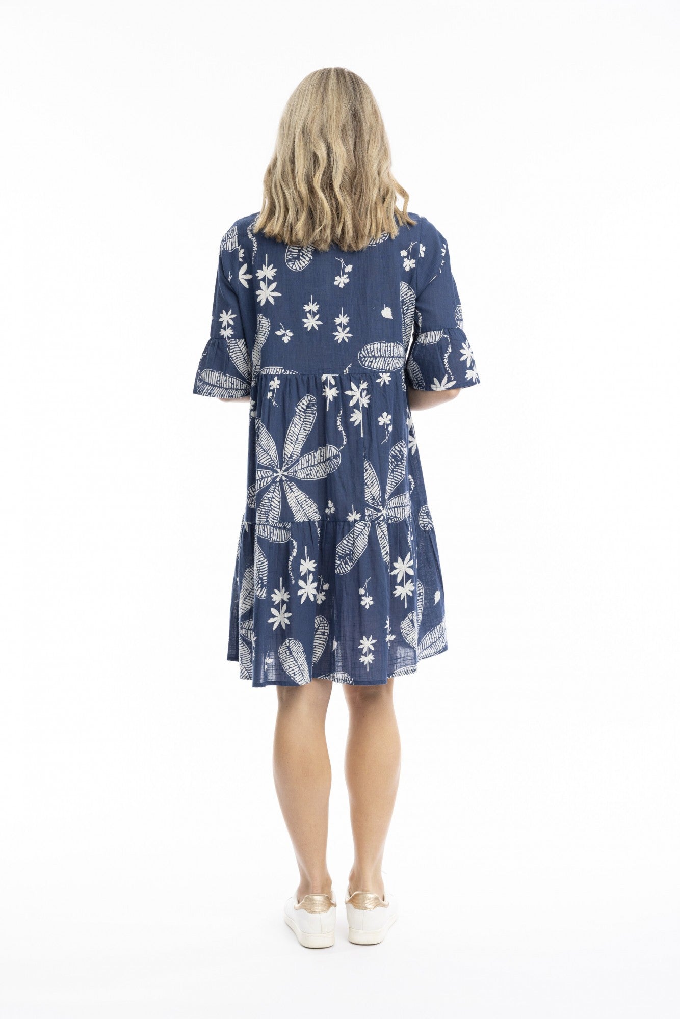 Large floral navy- Maya button v neck dress