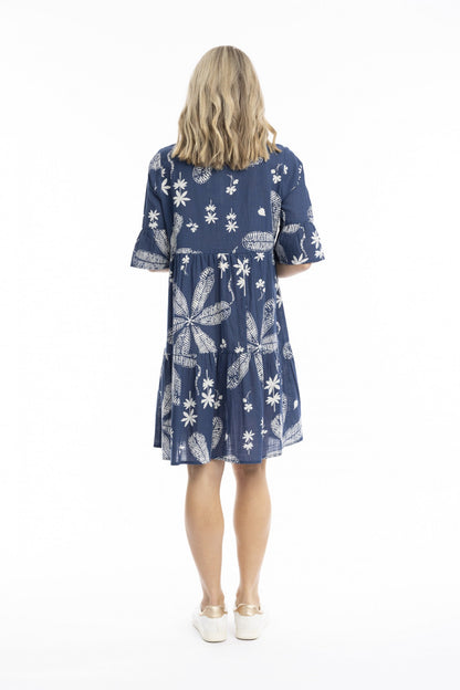 Large floral navy- Maya button v neck dress