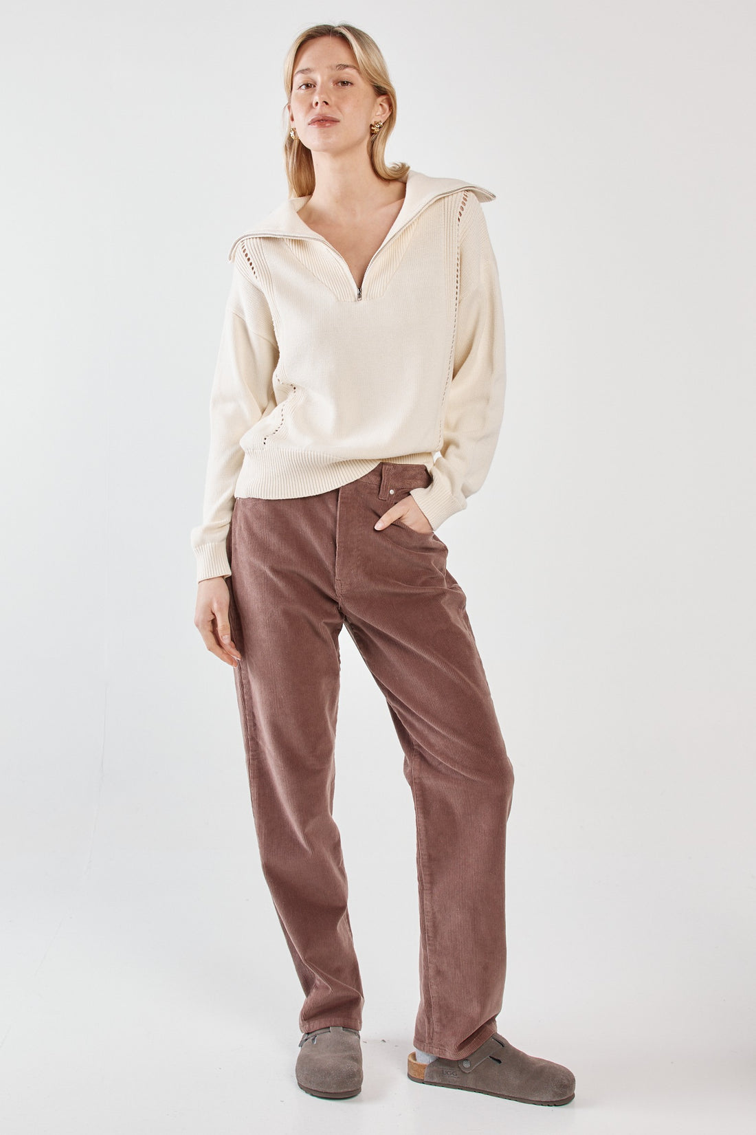 Esti Pointelle Zip-up Knit cream